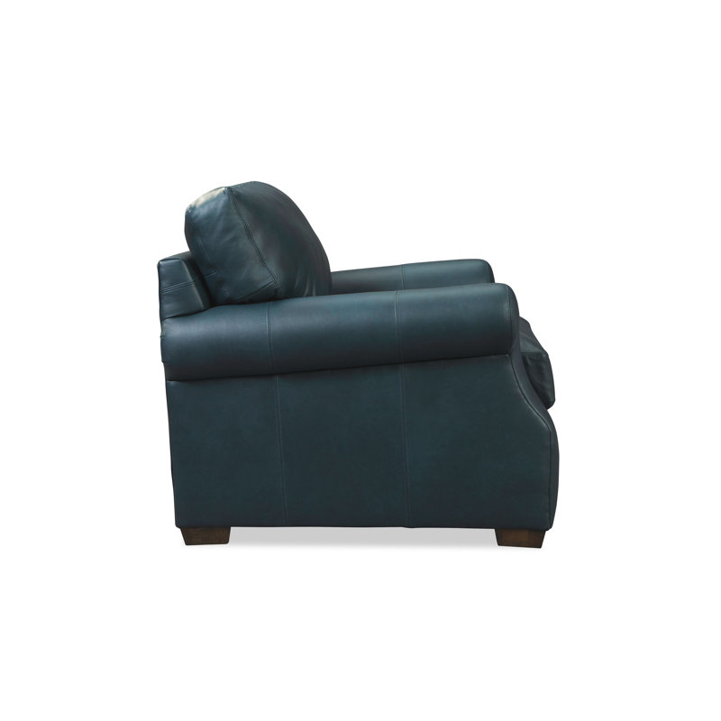 Kellaman 46 Wide Genuine Leather Top Grain Leather Chair And A Half Blue Top Grain Leather